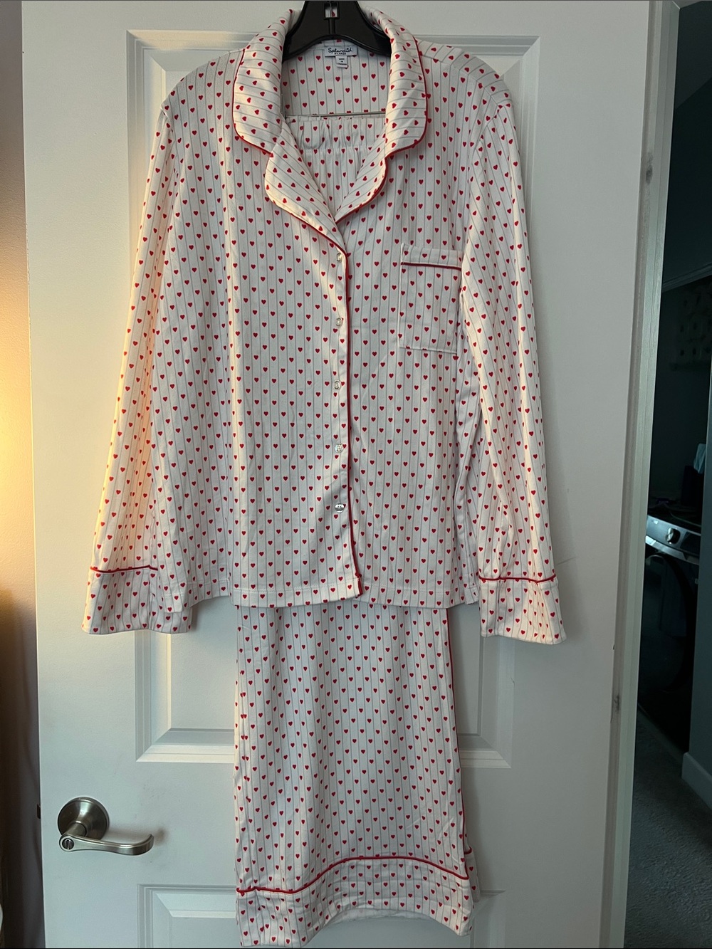 Splendid White Pajama Set with Red Heart Print